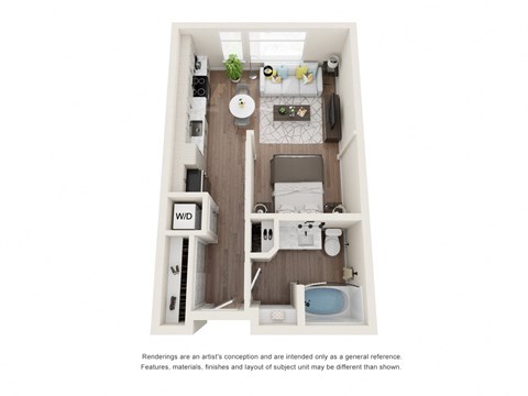 Floor plan for studio, 1 bath, 464 sqft